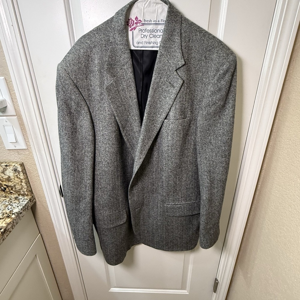 Southbridge Blazer Mens 46L Gray Herringbone Wool Camel Hair Sport Coat